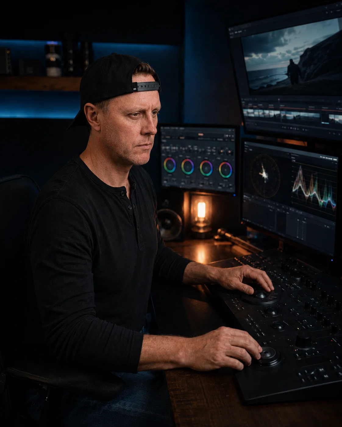 Jeff Lavin at an editing workstation.